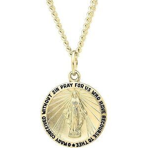 14K GOLD-FILLED ROUND MIRACULOUS MEDAL MADONNA PENDANT NECKLACE WITH STAINLESS